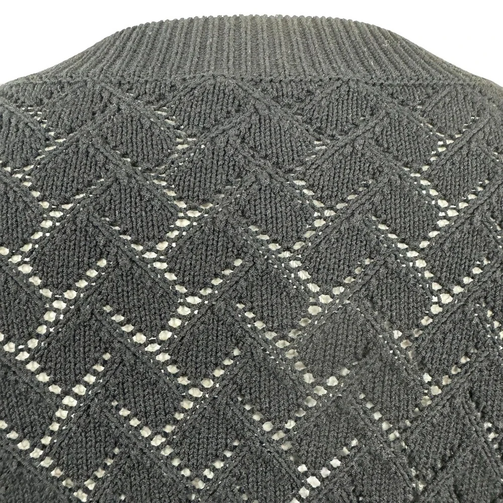 GREY Jason Wu Women's Sweater Large Black Open Knit Long Sleeve Cropped‎ Top